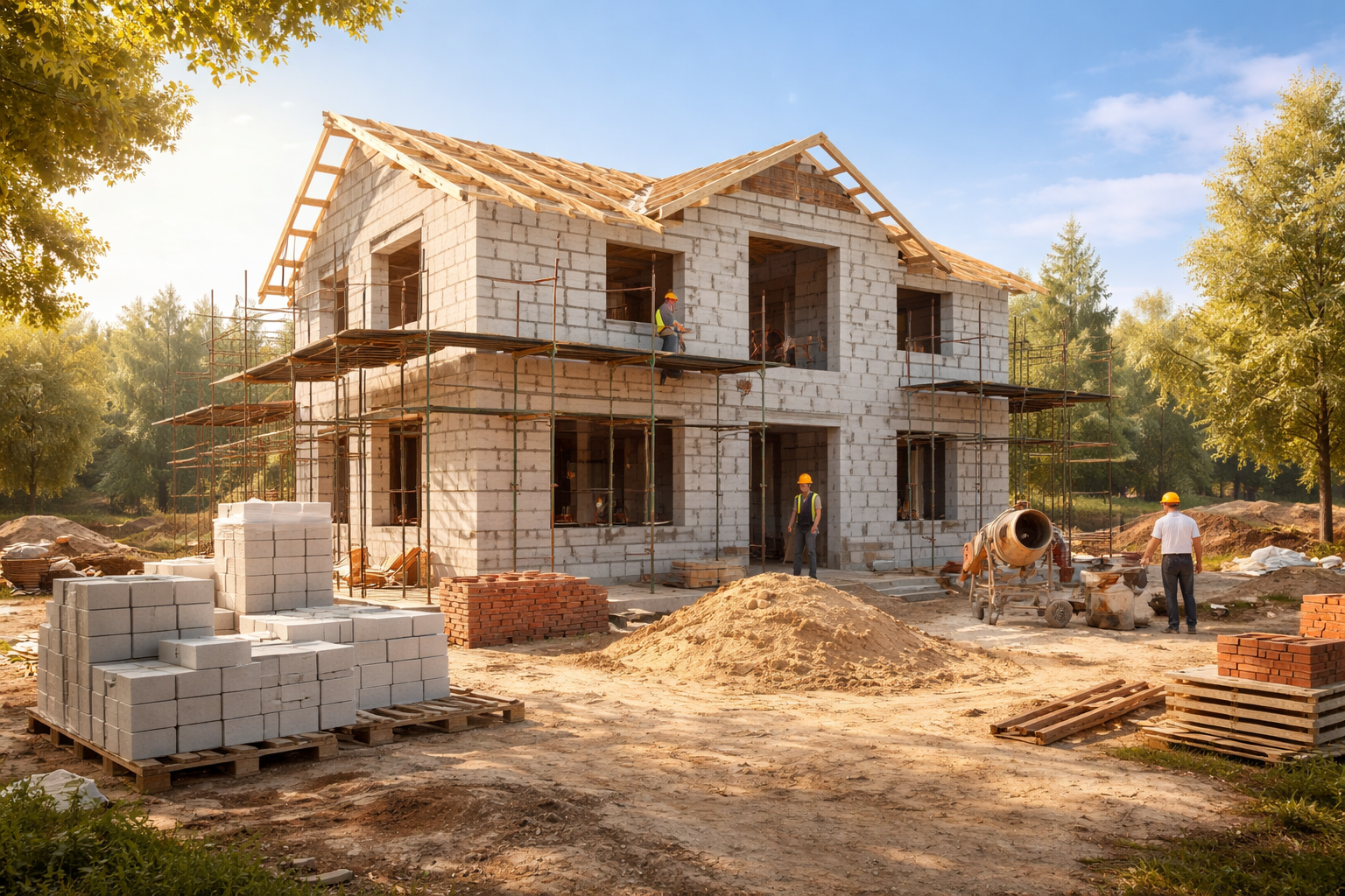 Строительство частного дома, стройплощадка